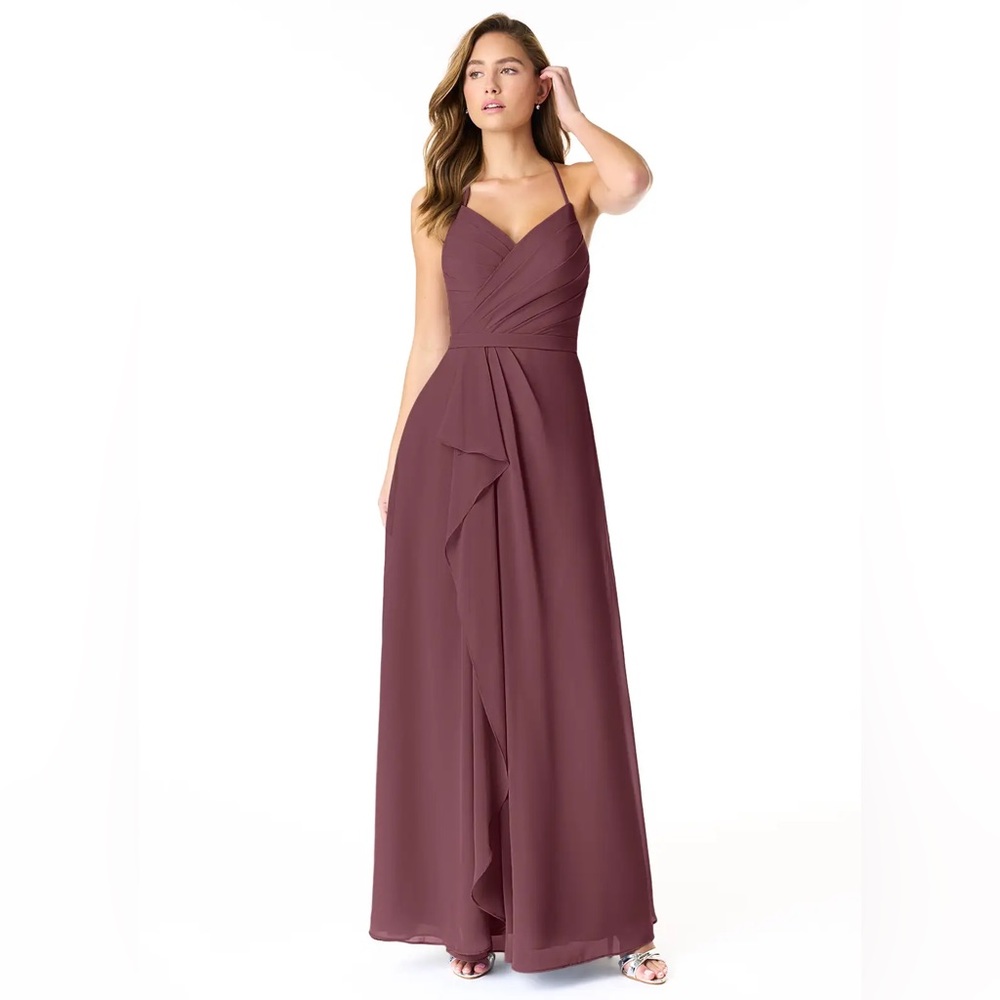 AZAZIE DAWN Sangria A-Line Pleated Chiffon Bridesmaids Dress